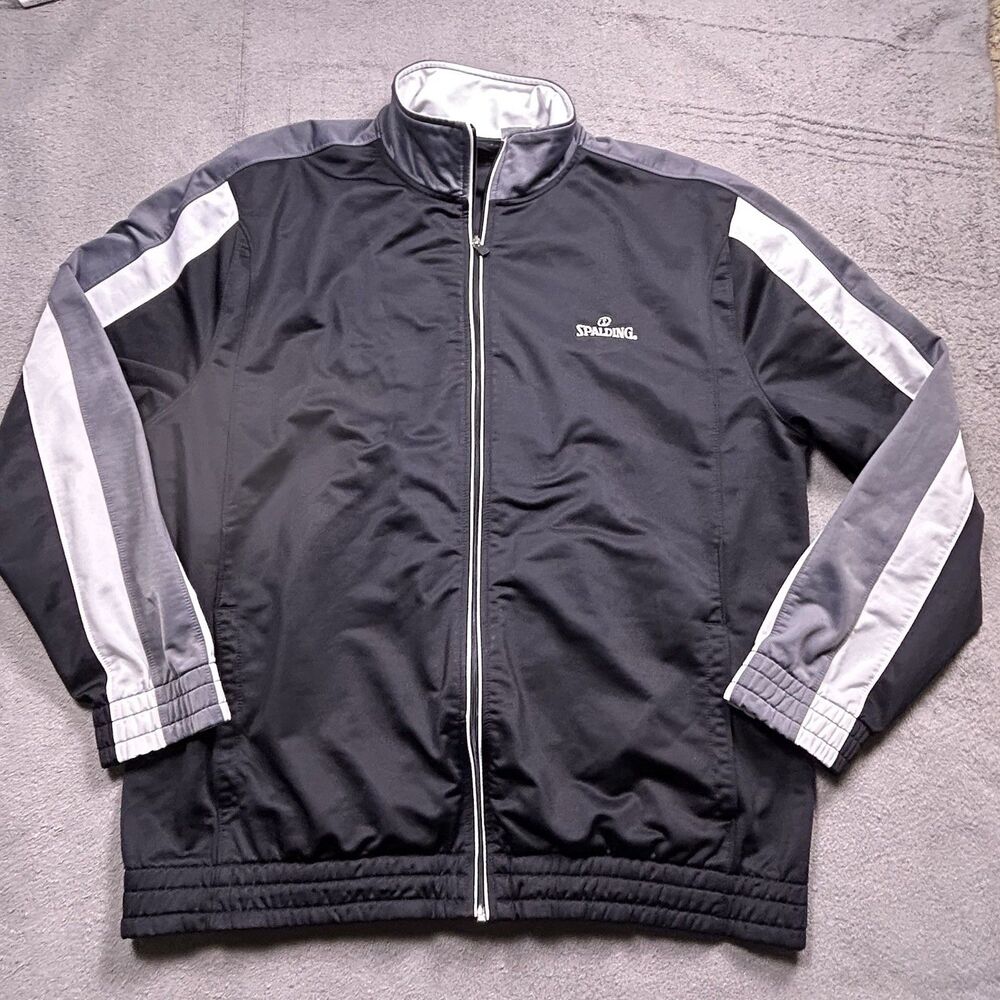 Spalding Track Jacket Mens XL Black Striped Full Zip Y2K Retro Sportswear